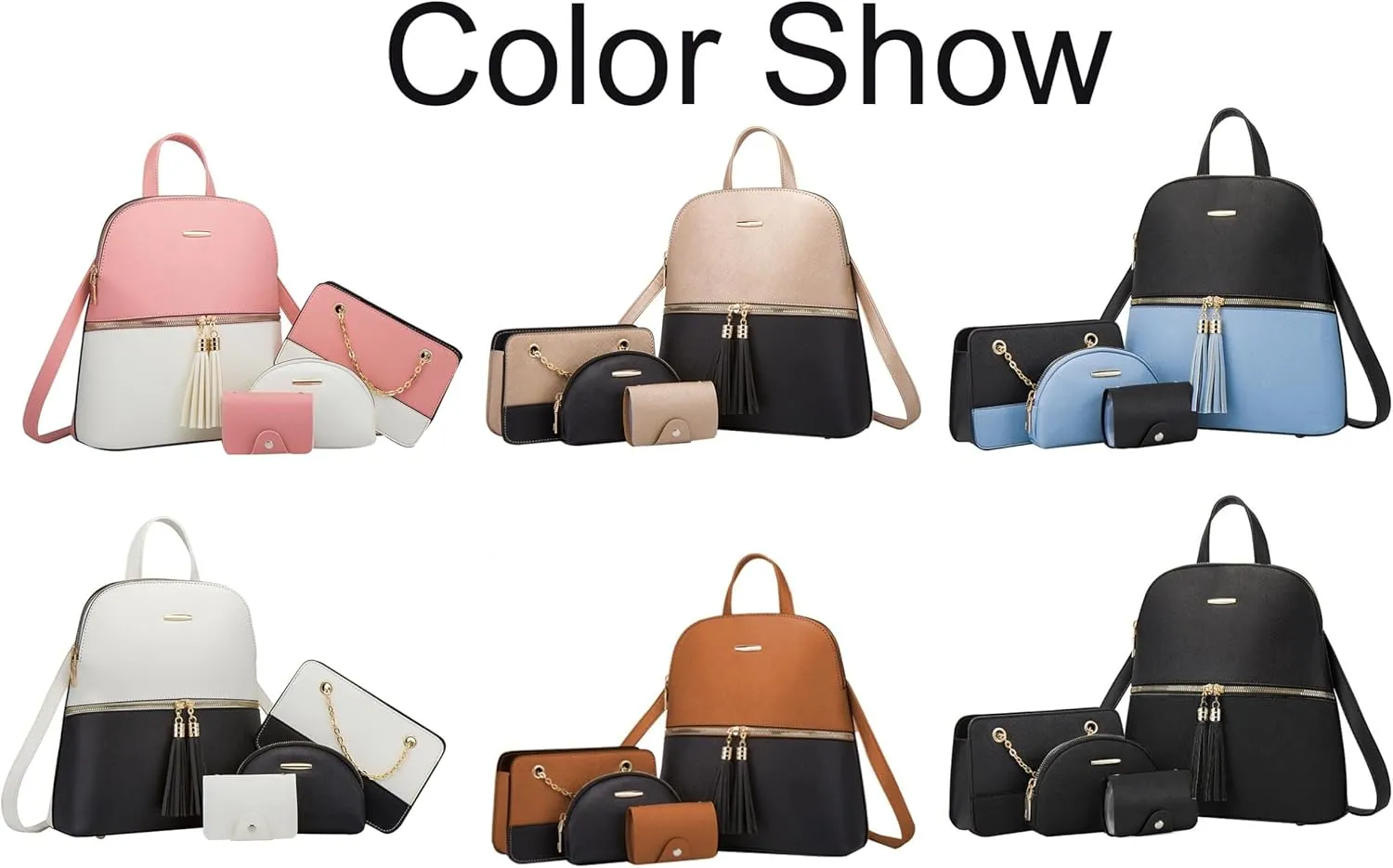 Women PU Leather Shoulder Bags Backpack Fashion Handbags Clutch Crossbody Pouch Card Holder 4Pcs Set