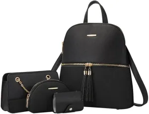 Women PU Leather Shoulder Bags Backpack Fashion Handbags Clutch Crossbody Pouch Card Holder 4Pcs Set