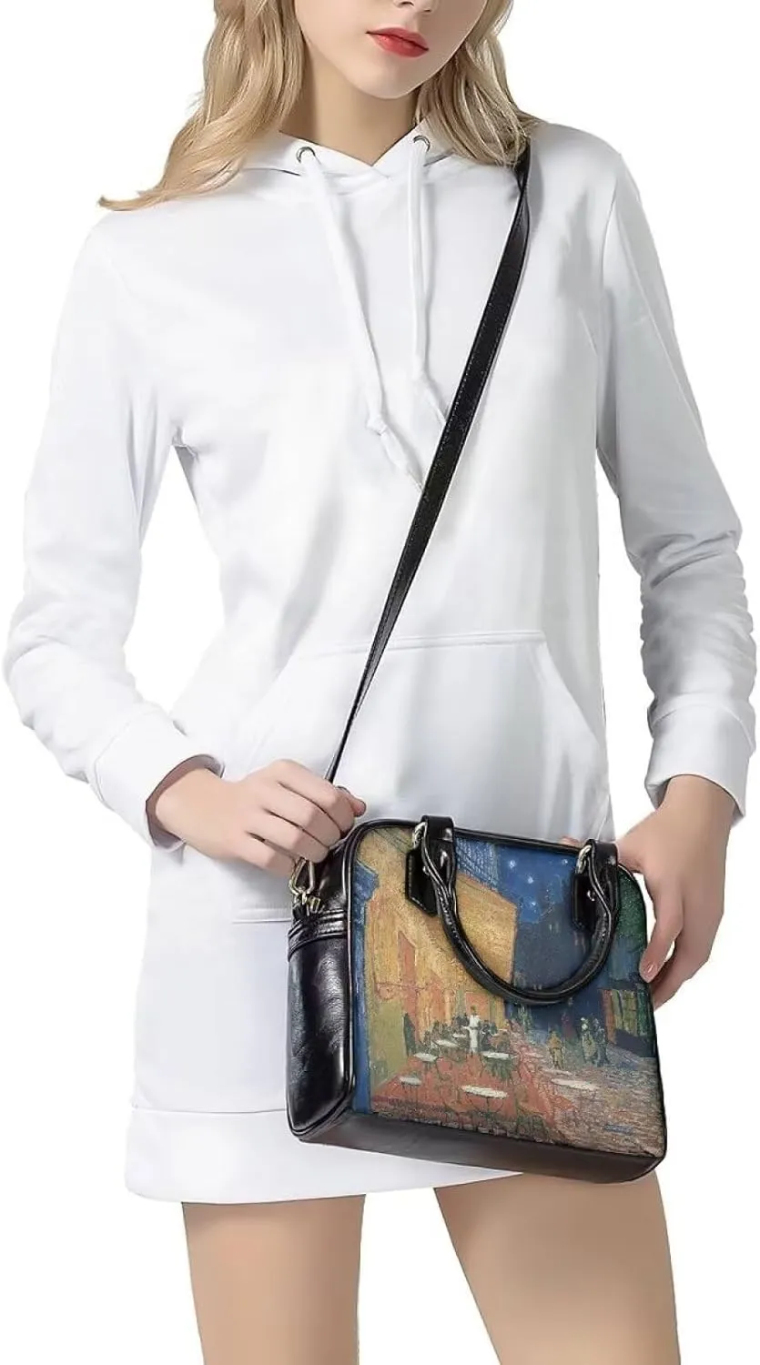 Women Saddle Shoulder Bag Oil Painting Printed Tote Saddle Purses PU Leather Shoulder Bags with Strap