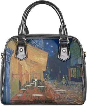 Women Saddle Shoulder Bag Oil Painting Printed Tote Saddle Purses PU Leather Shoulder Bags with Strap