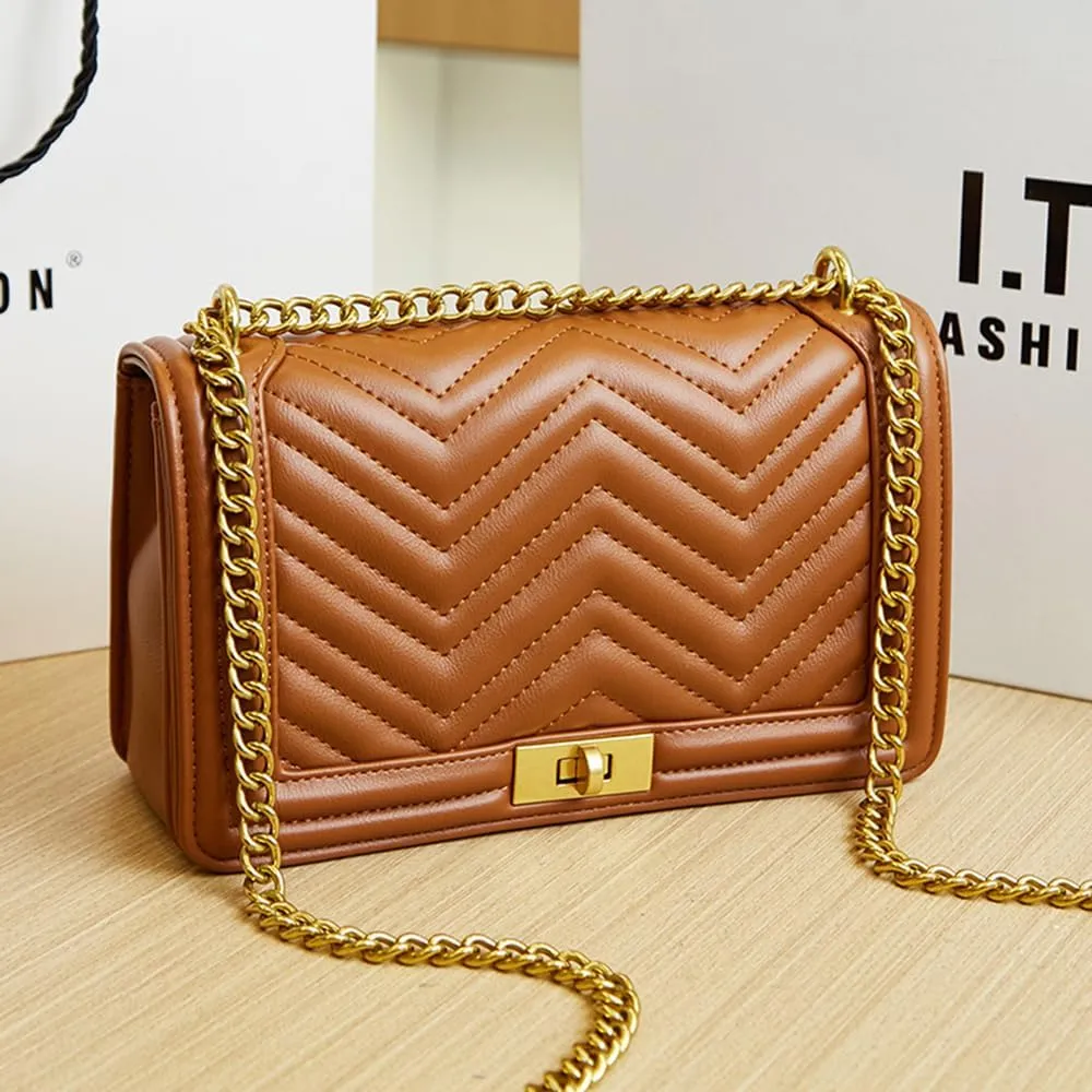 Women Satchel Handbags Quilted Crossbody Bags PU Leather Ladies Shoulder Bag Chain Strap Clutch Purse
