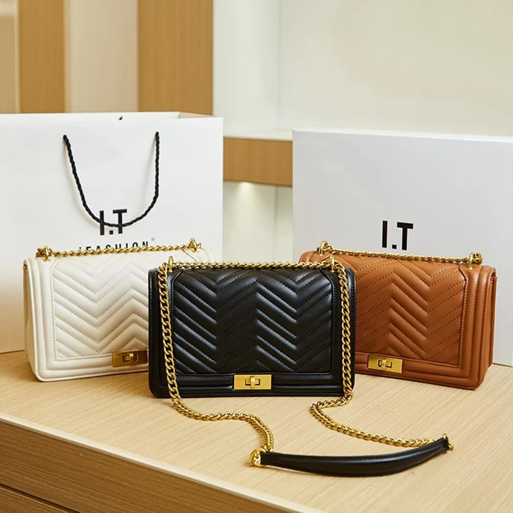 Women Satchel Handbags Quilted Crossbody Bags PU Leather Ladies Shoulder Bag Chain Strap Clutch Purse