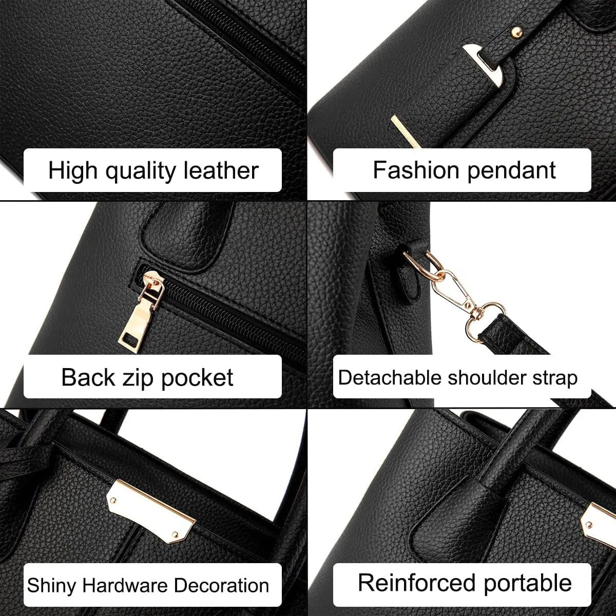 Womens Handbags and Purses Fashion Top Handle Satchel Tote PU Leather Shoulder Bags(Black