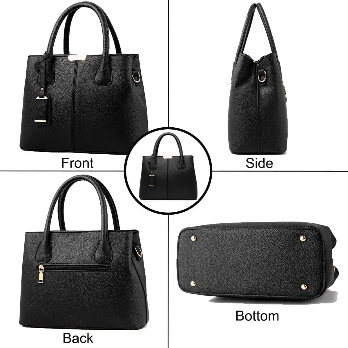 Womens Handbags and Purses Fashion Top Handle Satchel Tote PU Leather Shoulder Bags(Black