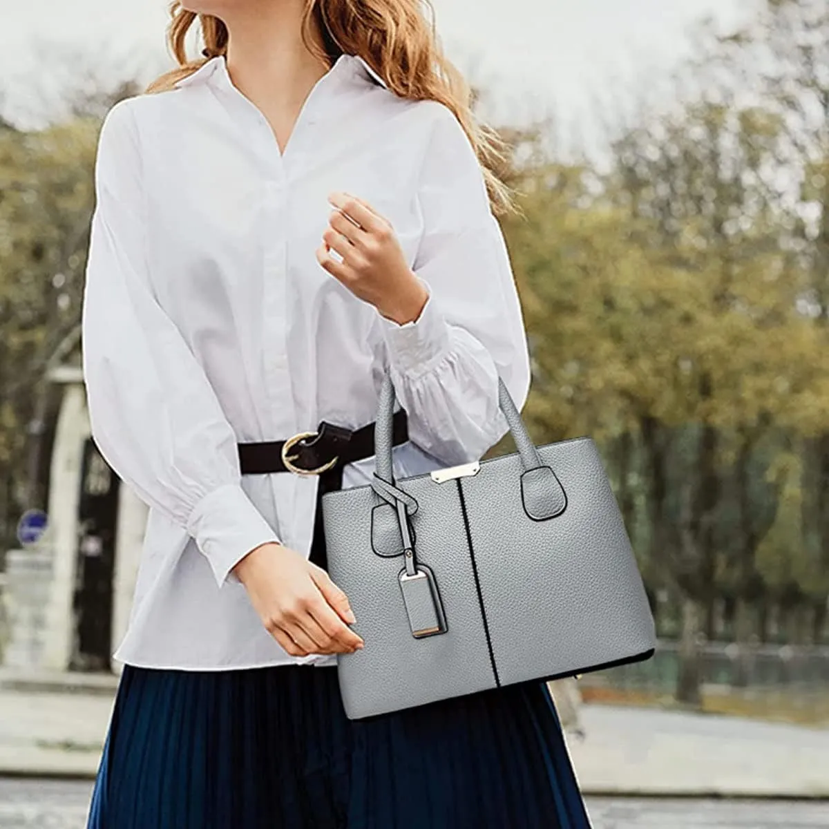 Womens Handbags and Purses Fashion Top Handle Satchel Tote PU Leather Shoulder Bags(Black