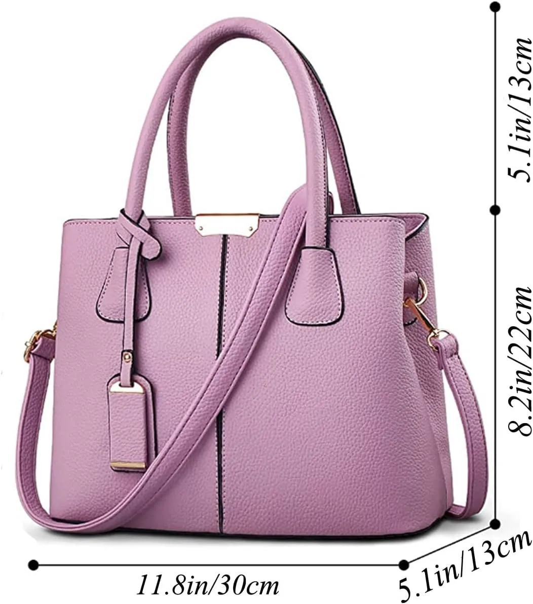 Womens Handbags and Purses Fashion Top Handle Satchel Tote PU Leather Shoulder Bags(Black