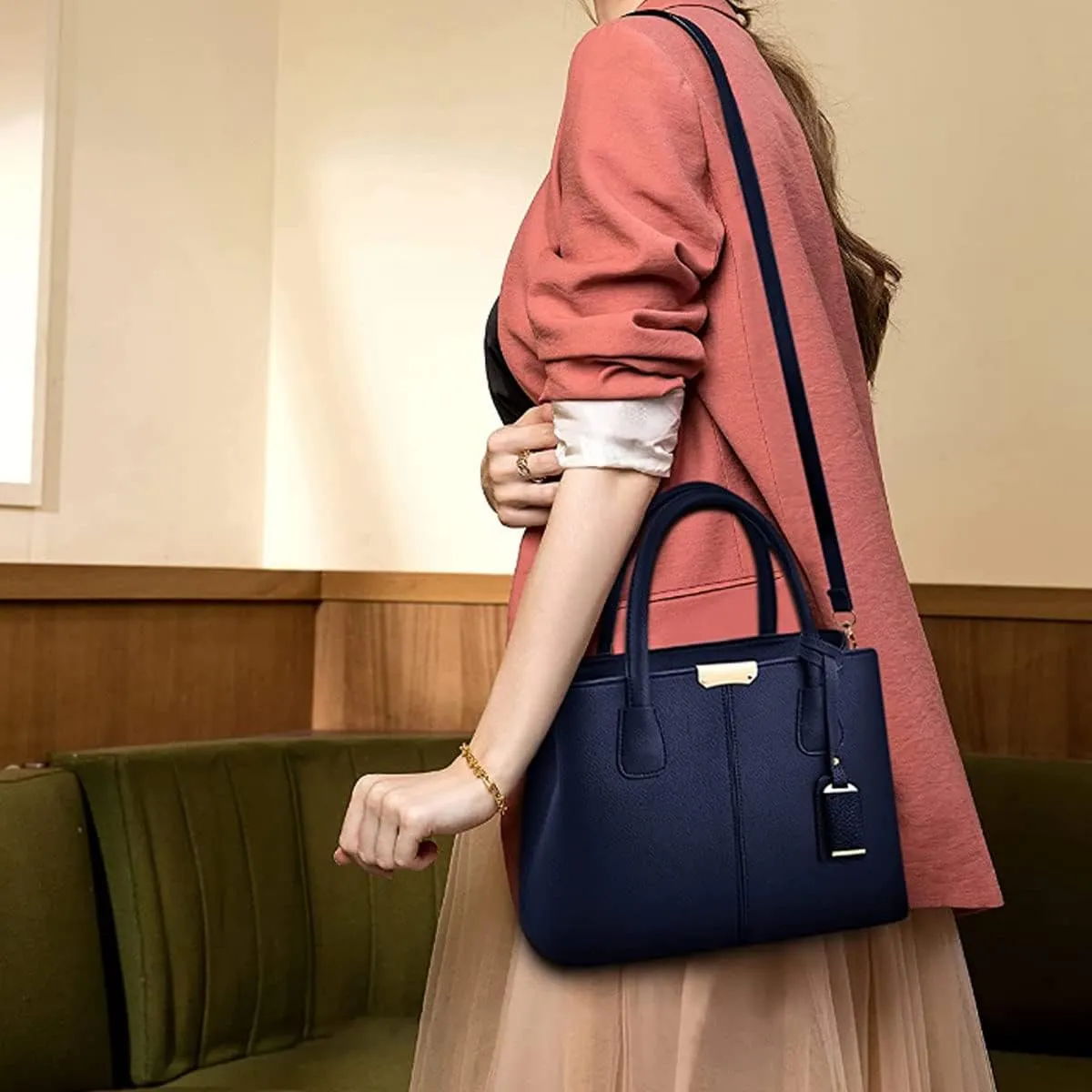 Womens Handbags and Purses Fashion Top Handle Satchel Tote PU Leather Shoulder Bags(Black