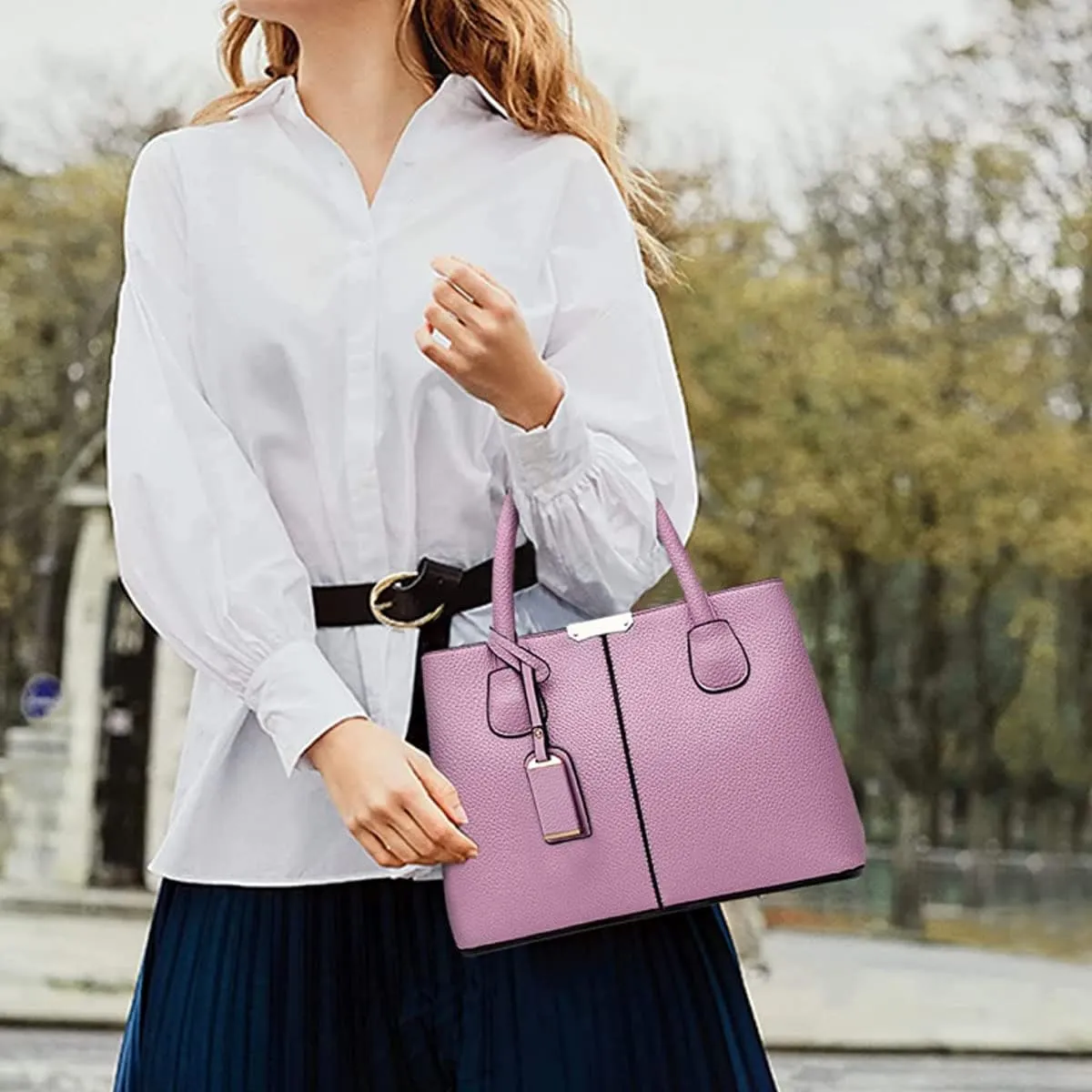 Womens Handbags and Purses Fashion Top Handle Satchel Tote PU Leather Shoulder Bags(Black