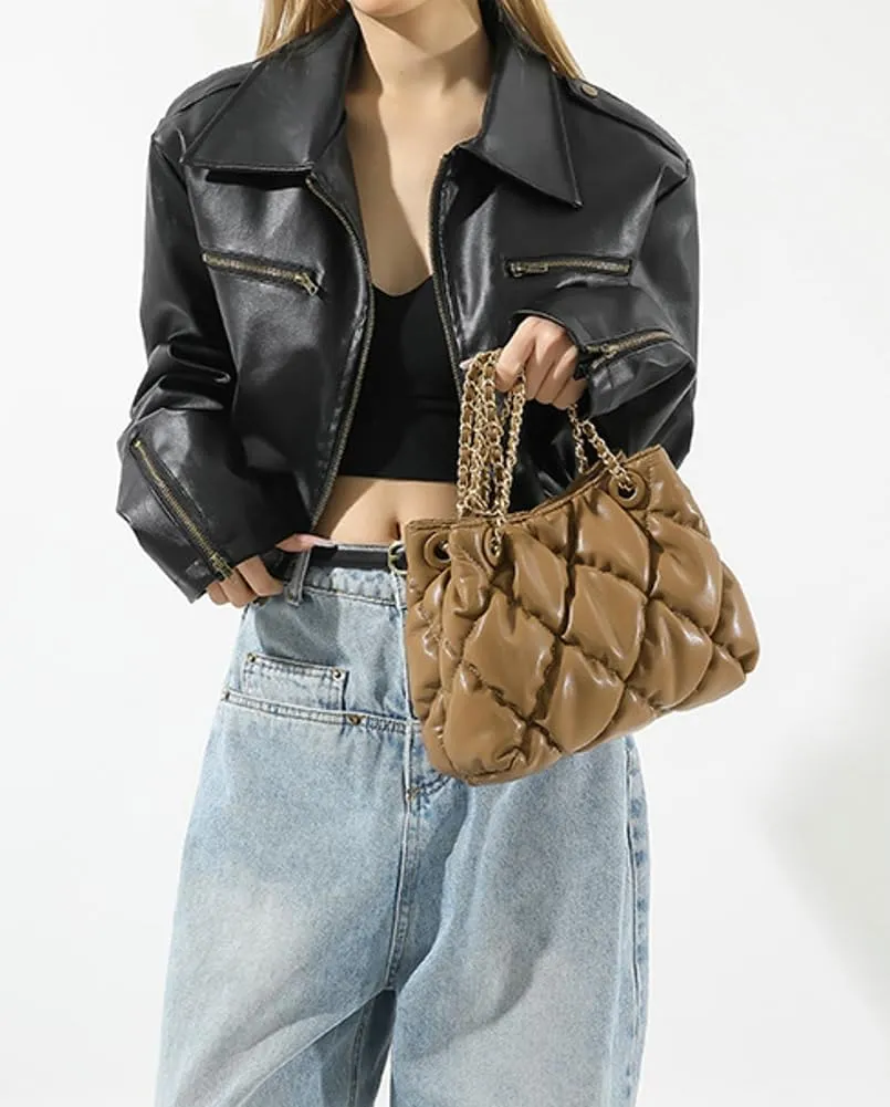 Women's Quilted Vegan Leather Shoulder Crossbody Bag Y2K Diamond Large Totes Handbag Fashion Purse Top Handle Satchel