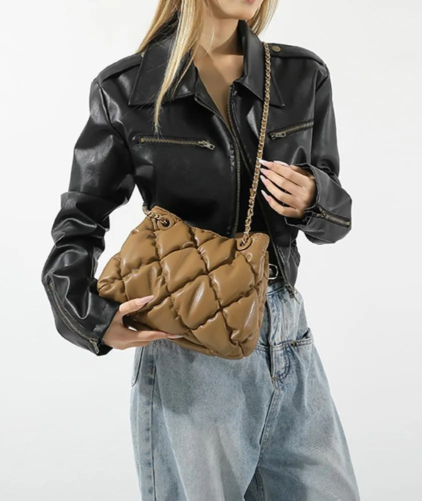 Women's Quilted Vegan Leather Shoulder Crossbody Bag Y2K Diamond Large Totes Handbag Fashion Purse Top Handle Satchel