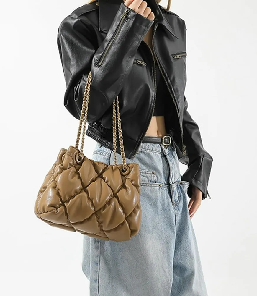 Women's Quilted Vegan Leather Shoulder Crossbody Bag Y2K Diamond Large Totes Handbag Fashion Purse Top Handle Satchel