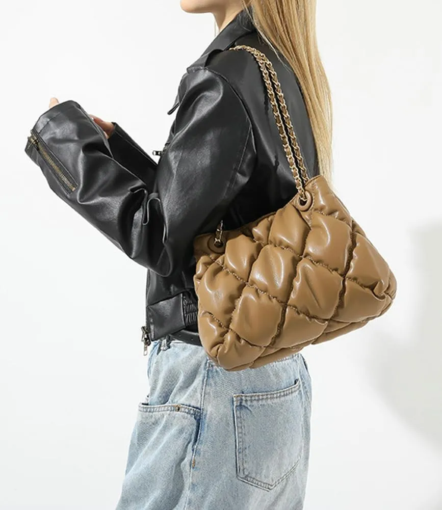 Women's Quilted Vegan Leather Shoulder Crossbody Bag Y2K Diamond Large Totes Handbag Fashion Purse Top Handle Satchel