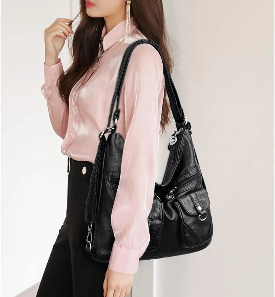 ZiMing Vintage Women Handbags Purses Soft PU Leather Shoulder Bag Hobo Handbag Tote Bags Backpack Stylish Satchel Zip Pocket